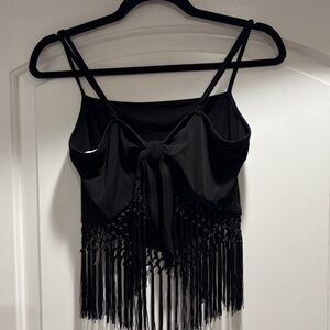 BCBGeneration Black Fringe Crop Top
